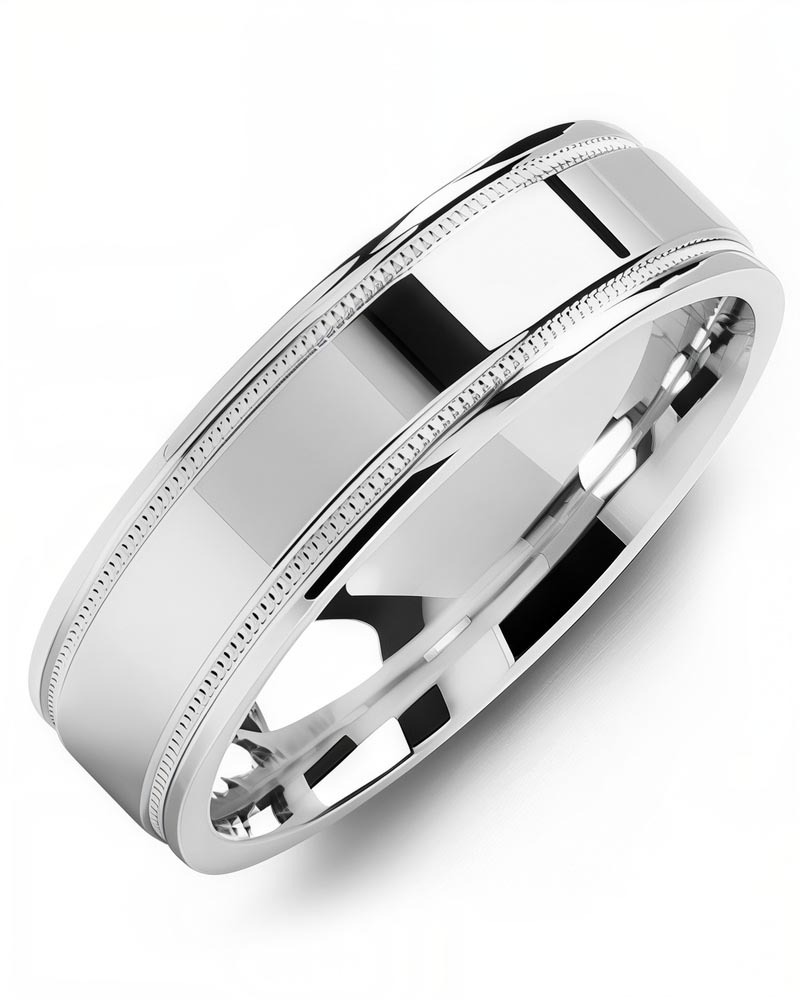 Men's & Women's White Gold & White Gold Wedding Band from MADANI Rings. Wedding bands, fashion rings, promise rings, made of Tungsten, Ceramic, Cobalt, and Gold. View the collection at madanirings.com