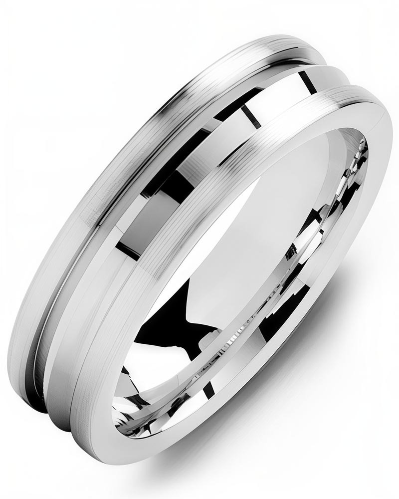 Men's & Women's White Gold Wedding Band from MADANI Rings. Wedding bands, fashion rings, promise rings, made of Tungsten, Ceramic, Cobalt, and Gold. View the collection at madanirings.com