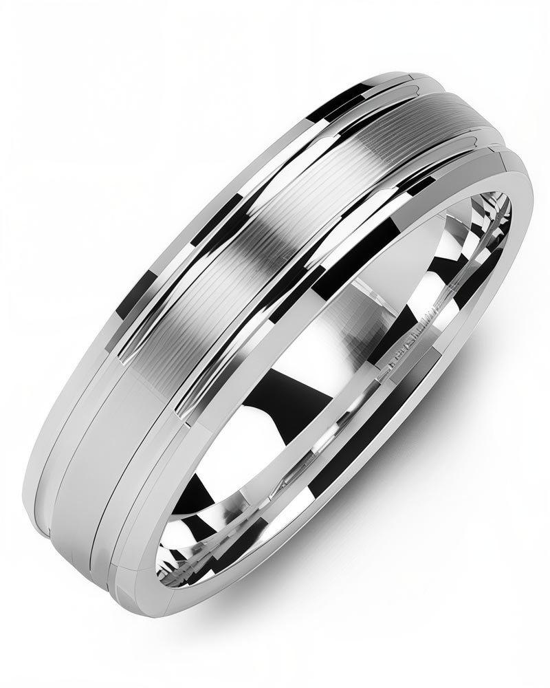 Men's & Women's White Gold & White Gold Wedding Band from MADANI Rings. Wedding bands, fashion rings, promise rings, made of Tungsten, Ceramic, Cobalt, and Gold. View the collection at madanirings.com