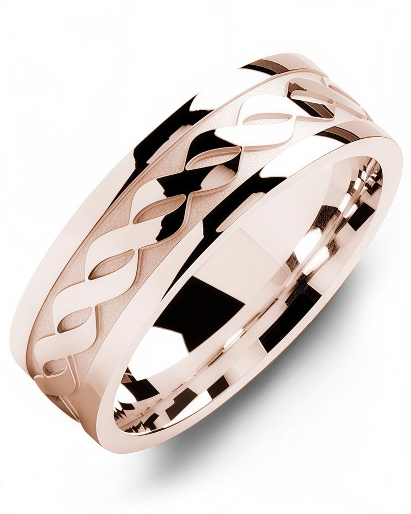 Men's & Women's Rose Gold Wedding Band from MADANI Rings. Wedding bands, fashion rings, promise rings, made of Tungsten, Ceramic, Cobalt, and Gold. View the collection at madanirings.com
