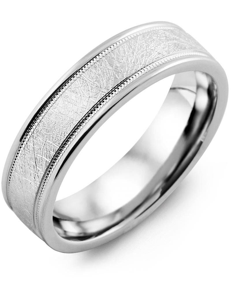 Men's & Women's White Gold Wedding Band from MADANI Rings. Wedding bands, fashion rings, promise rings, made of Tungsten, Ceramic, Cobalt, and Gold. View the collection at madanirings.com