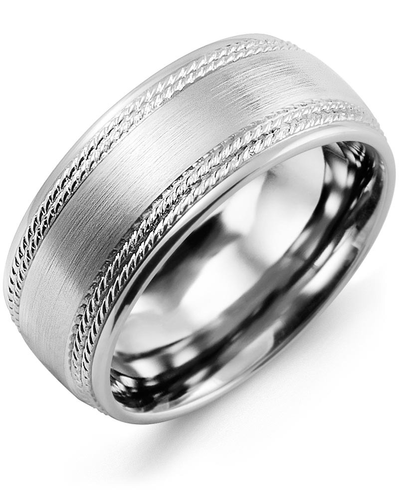 Men's & Women's White Gold Wedding Band from MADANI Rings. Wedding bands, fashion rings, promise rings, made of Tungsten, Ceramic, Cobalt, and Gold. View the collection at madanirings.com