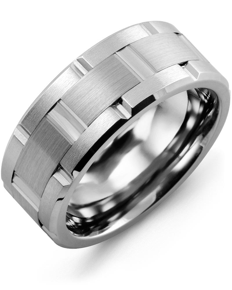 Men's & Women's Cobalt Brush Grooves & White Gold Wedding Band
