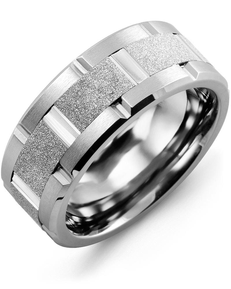 Men's & Women's Cobalt Brush Grooves & White Gold Wedding Band