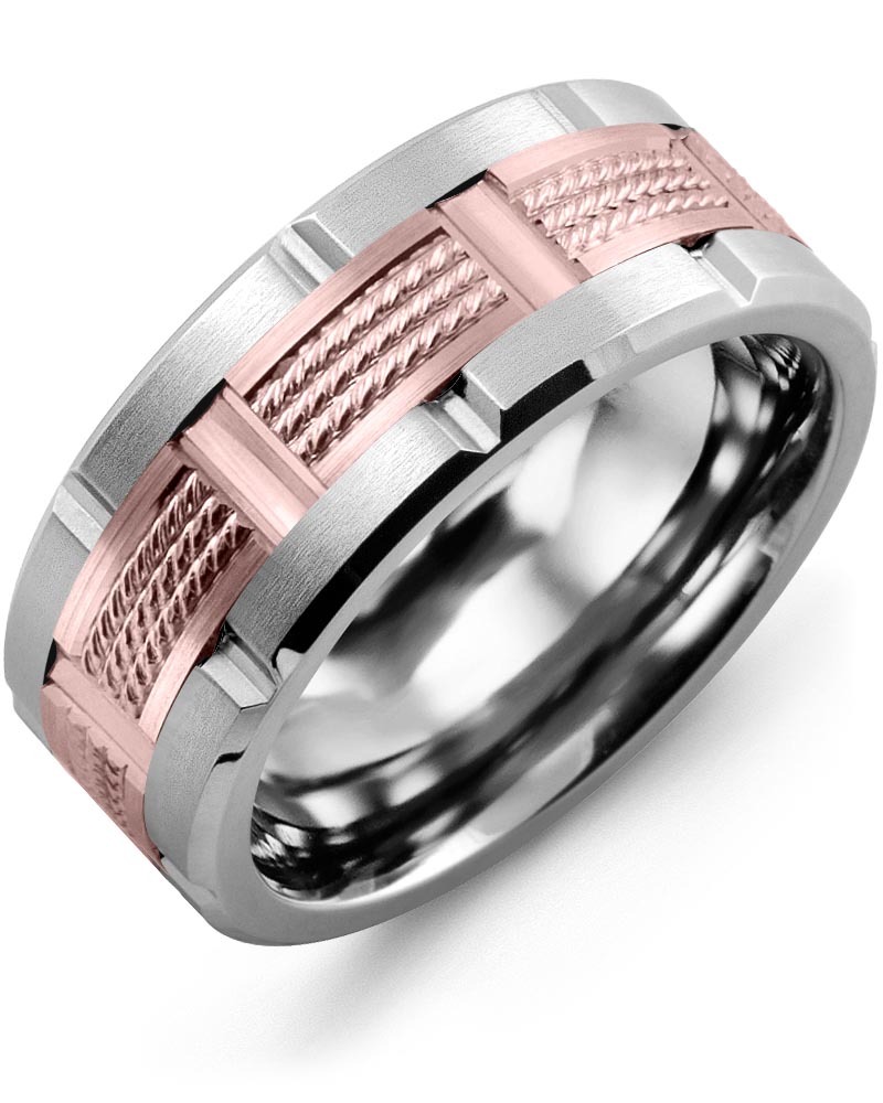 Men's & Women's Cobalt Brush Grooves & Rose Gold Wedding Band