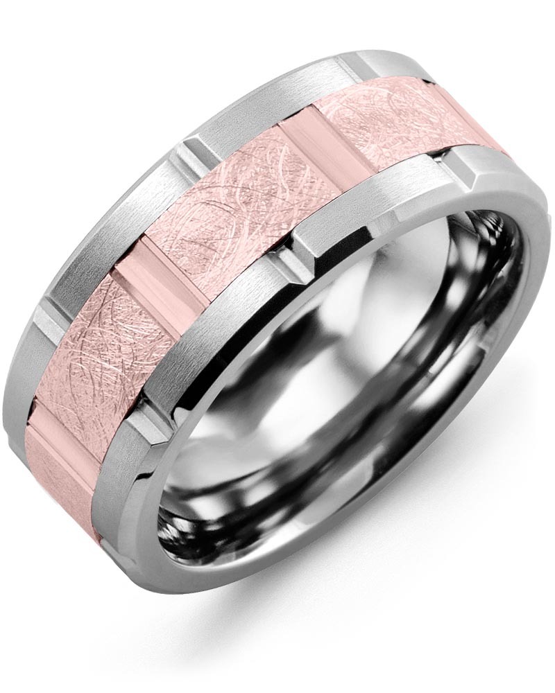 Men's & Women's Cobalt Brush Grooves & Rose Gold Wedding Band