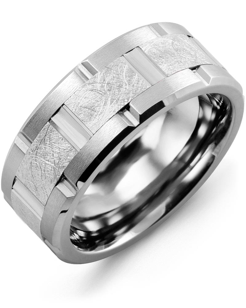 Men's & Women's Cobalt Brush Grooves & White Gold Wedding Band