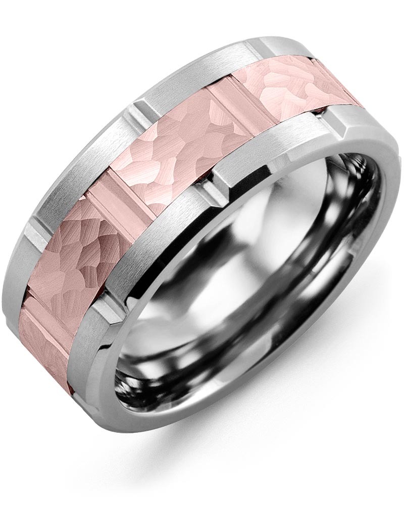 Men's & Women's Tungsten Brush Grooves & Rose Gold Wedding Band