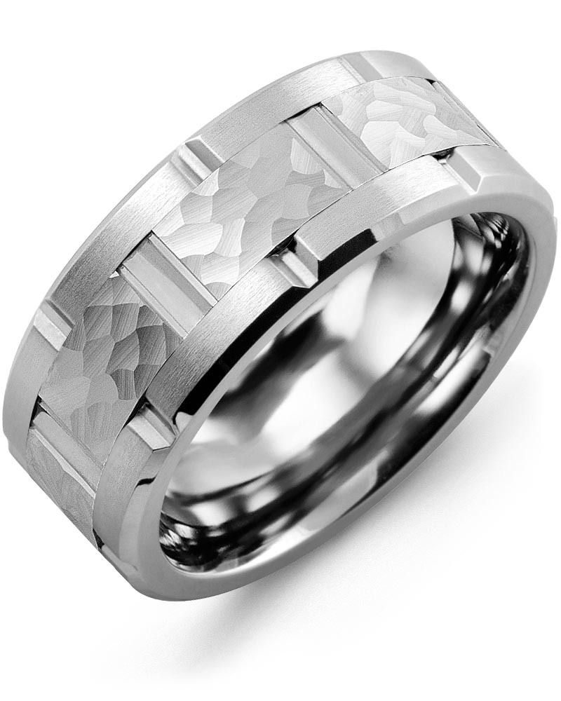 Men's & Women's Tungsten Brush Grooves & White Gold Wedding Band