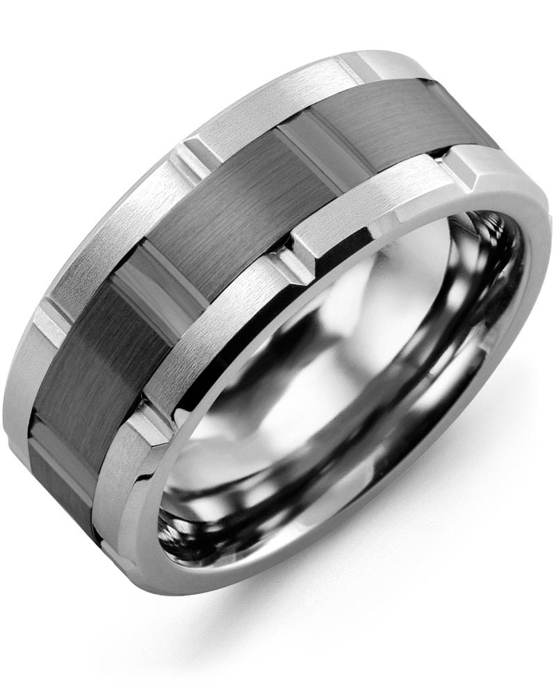Men's & Women's Tungsten Brush Grooves & Black Gold Wedding Band from MADANI Rings. Wedding bands, fashion rings, promise rings, made of Tungsten, Ceramic, Cobalt, and Gold. View the collection at madanirings.com