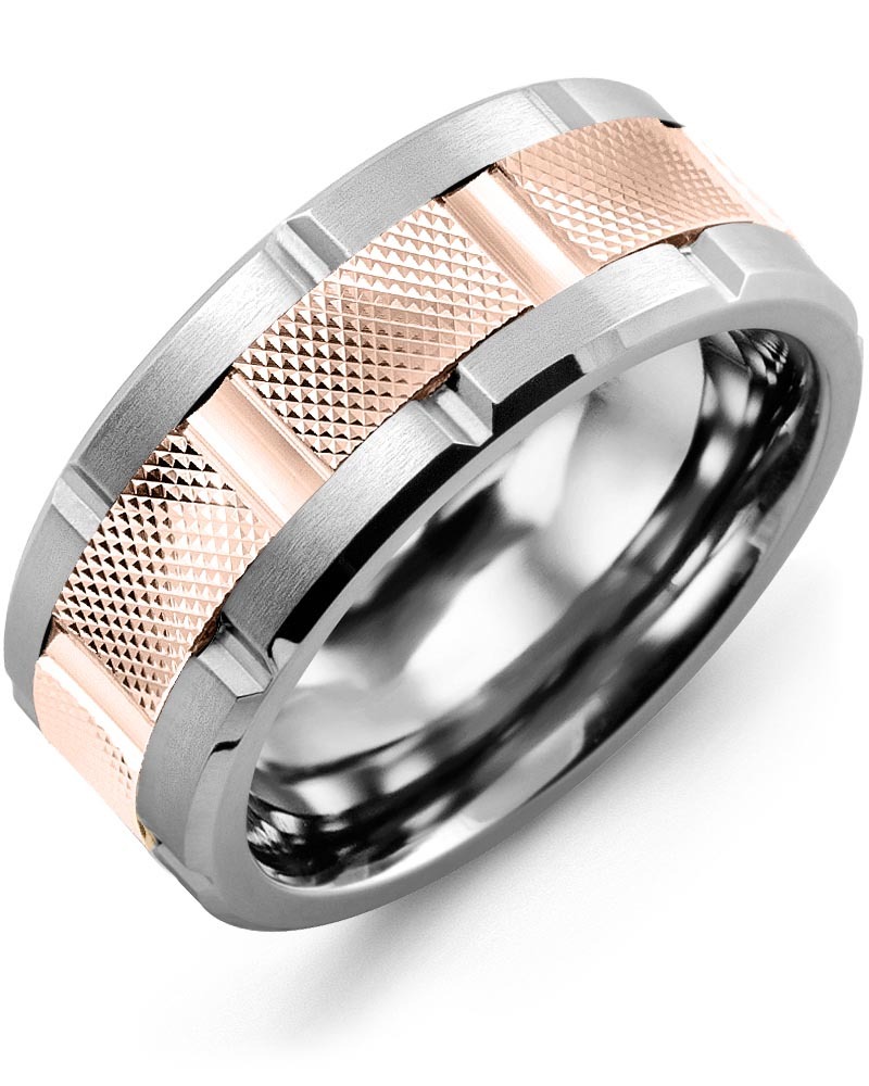 Men's & Women's Cobalt Brush Grooves & Rose Gold Wedding Band