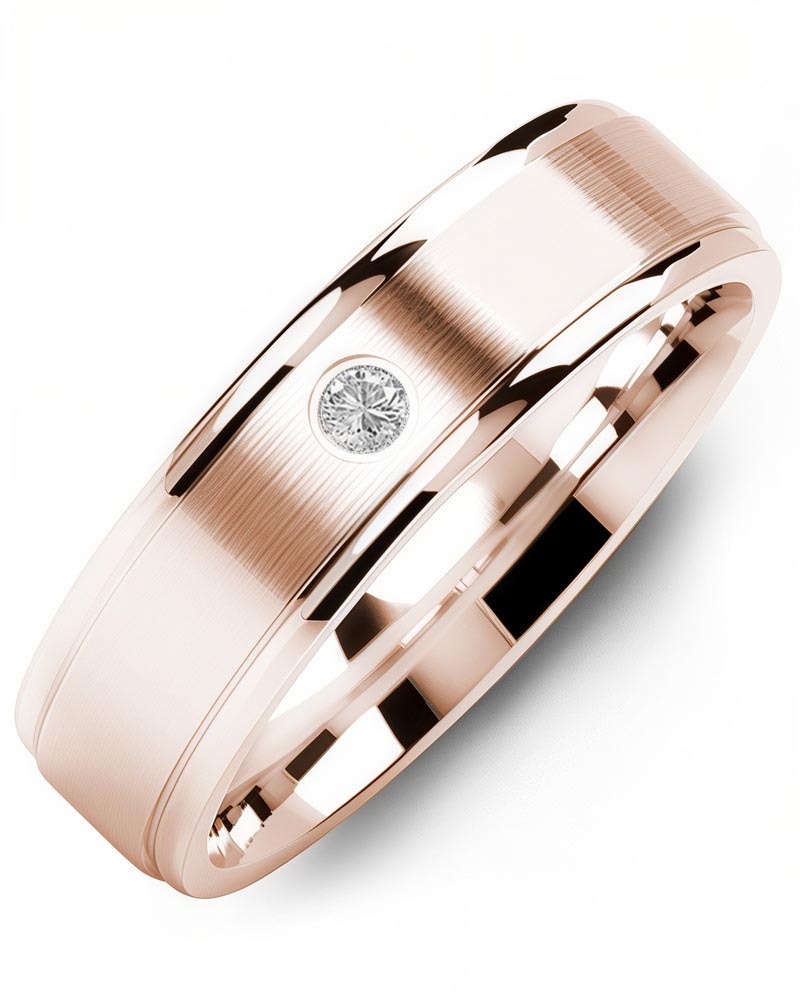 Men's & Women's Rose Gold + 1 Diamond 0.05ct Wedding Band