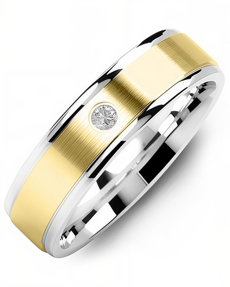 Men's & Women's White Gold & Yellow Gold + 1 Diamond 0.05ct Wedding Band