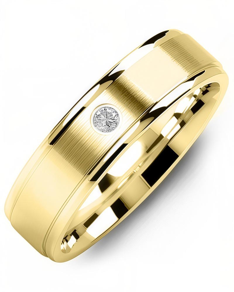 Men's & Women's Yellow Gold + 1 Diamond 0.05ct Wedding Band