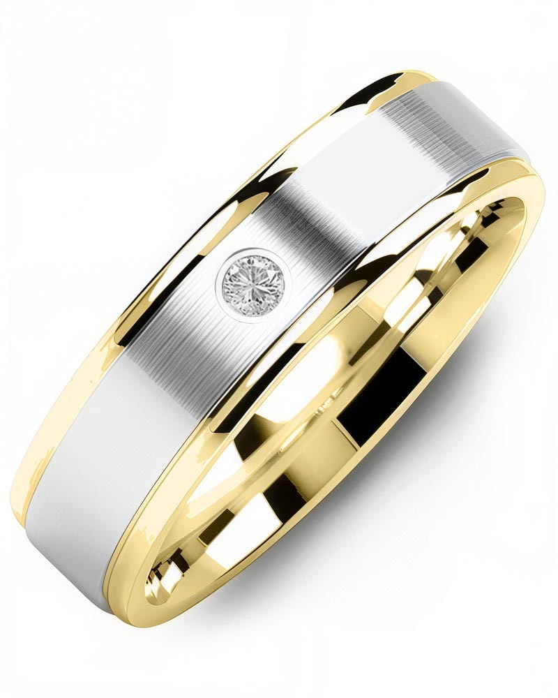 Men's & Women's Yellow Gold & White Gold + 1 Diamond 0.05ct Wedding Band