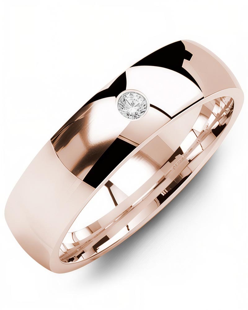 Men's & Women's Rose Gold + 1 Diamond 0.05ct Wedding Band