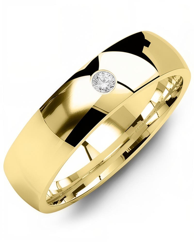 Men's & Women's Yellow Gold + 1 Diamond 0.05ct Wedding Band