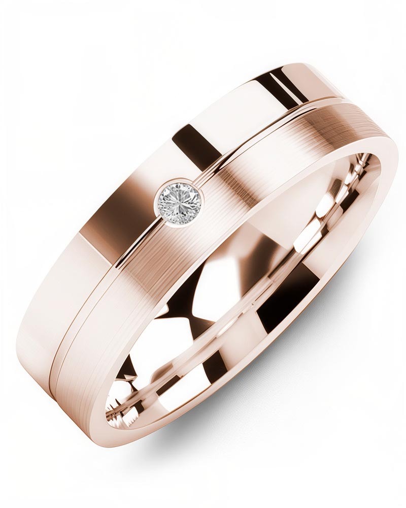Men's & Women's Rose Gold + 1 Diamond 0.05ct Wedding Band