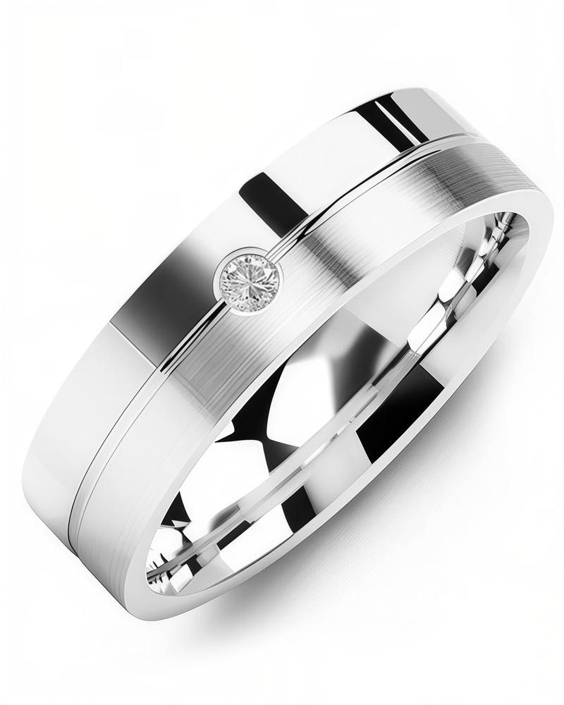 Men's & Women's White Gold + 1 Diamond 0.05ct Wedding Band