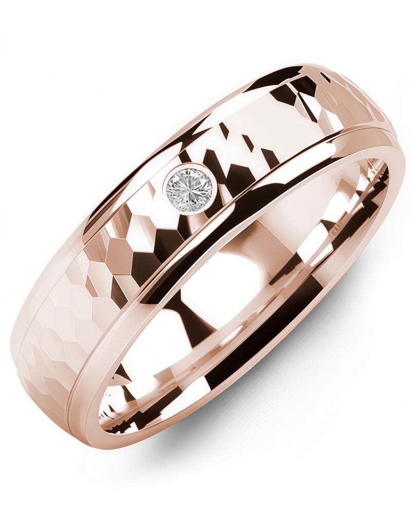 Men's & Women's Rose Gold + 1 Diamond 0.05ct Wedding Band