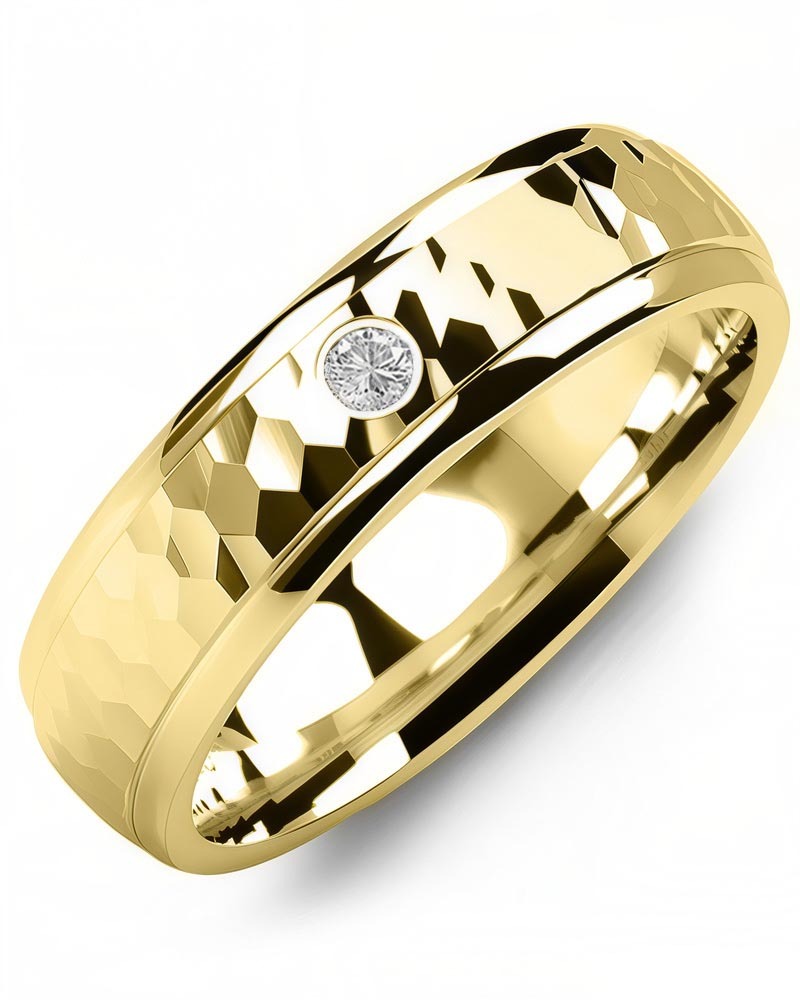 Men's & Women's Yellow Gold + 1 Diamond 0.05ct Wedding Band