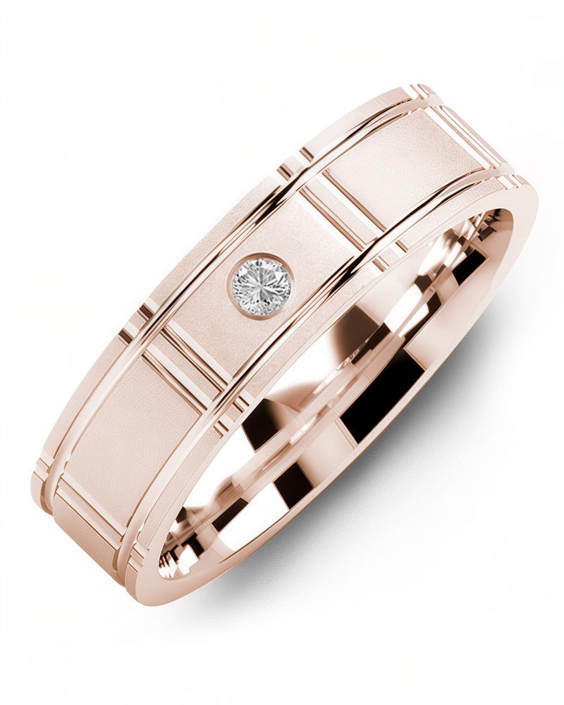 Men's & Women's Rose Gold + 1 Diamond 0.05ct Wedding Band