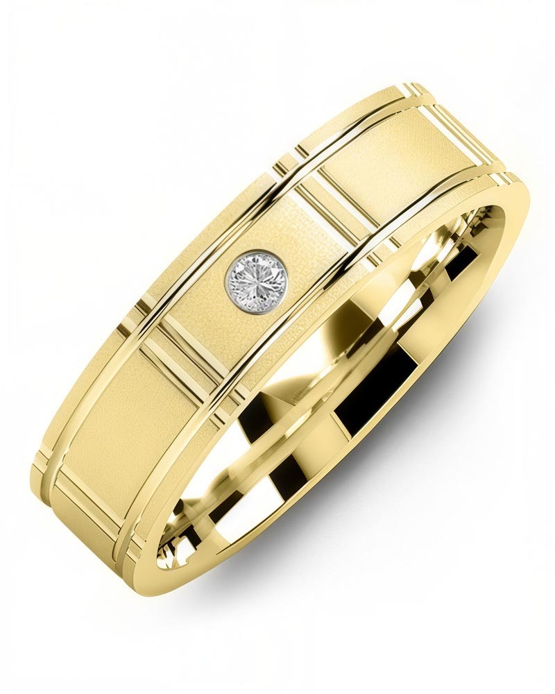 Men's & Women's Yellow Gold + 1 Diamond 0.05ct Wedding Band