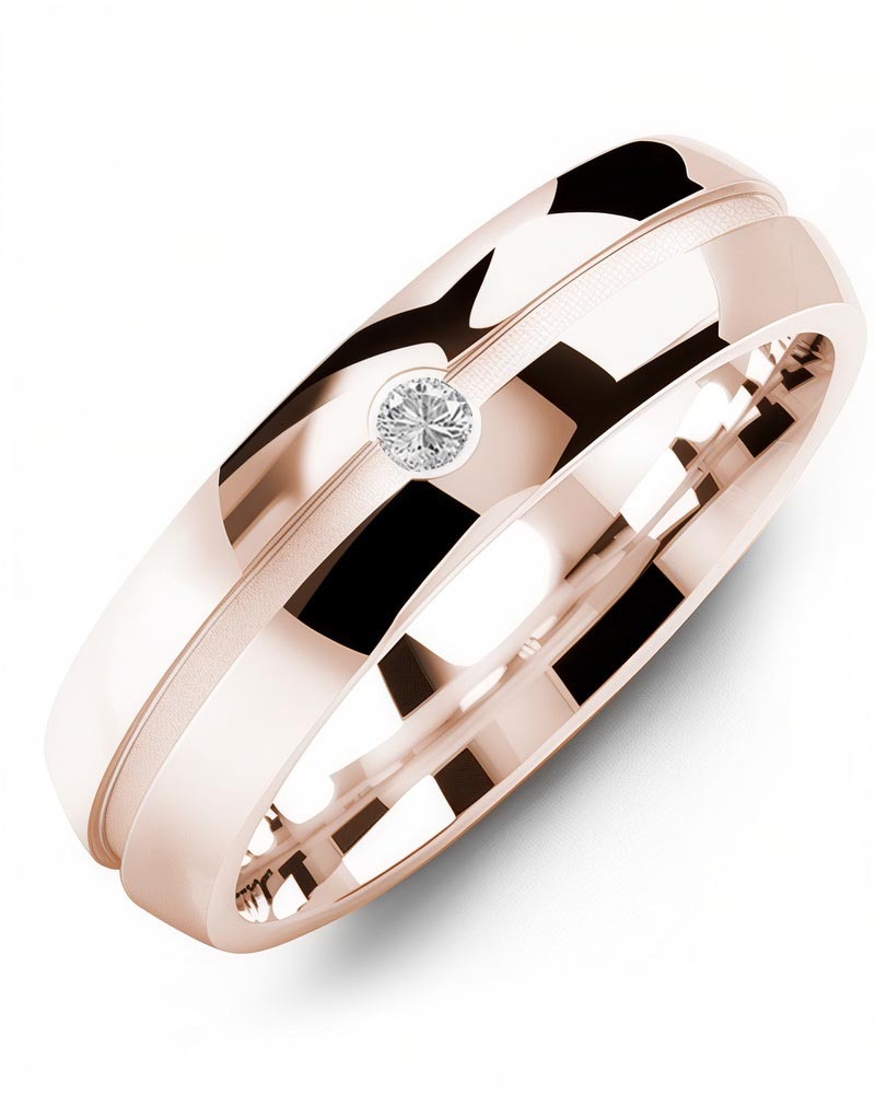 Men's & Women's Rose Gold + 1 Diamond 0.05ct Wedding Band