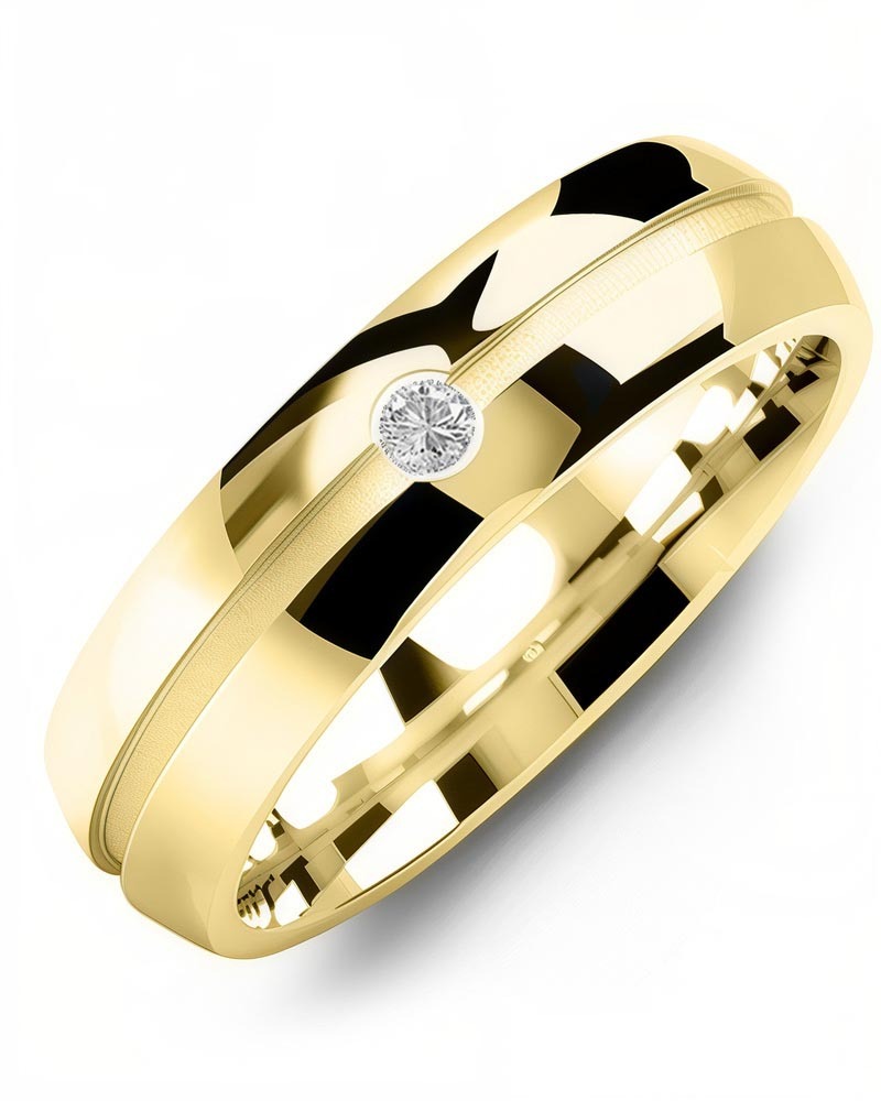 Men's & Women's Yellow Gold + 1 Diamond 0.05ct Wedding Band