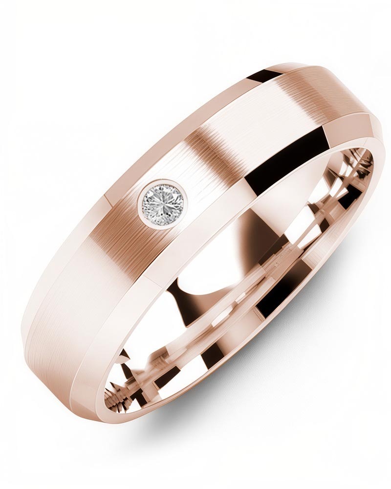Men's & Women's Rose Gold + 1 Diamond 0.05ct Wedding Band