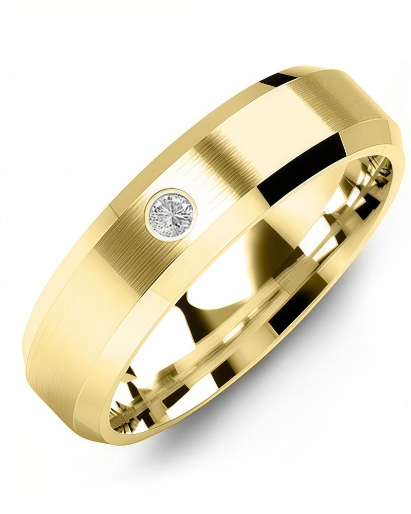 Men's & Women's Yellow Gold + 1 Diamond 0.05ct Wedding Band