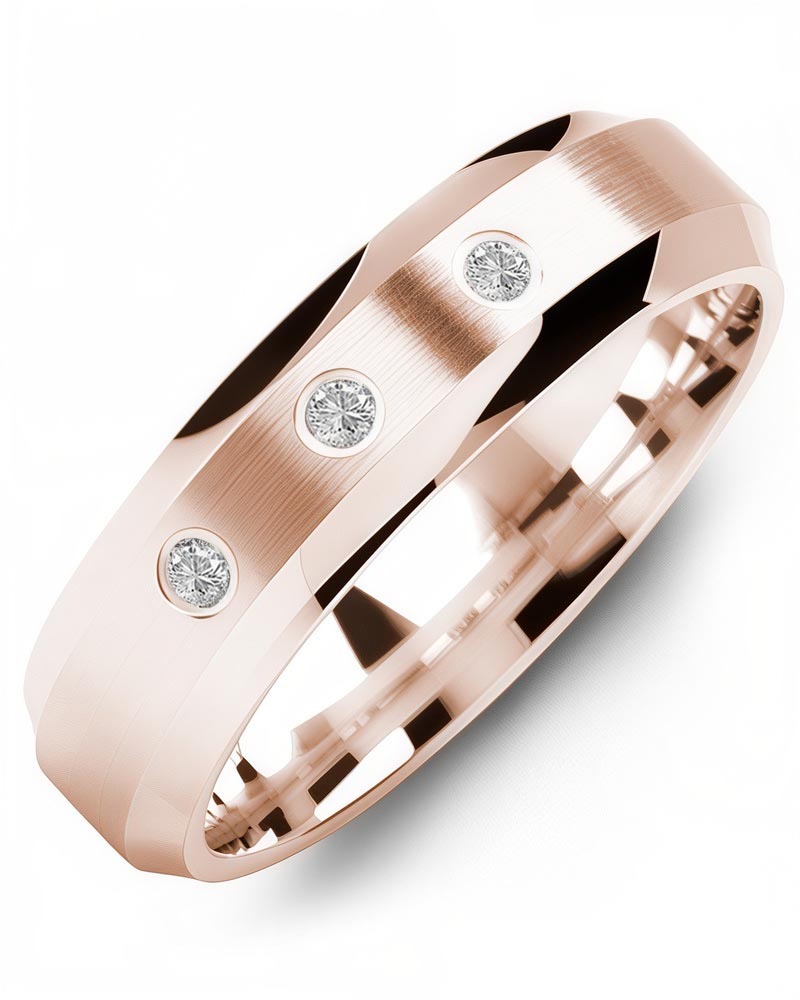 Men's & Women's Rose Gold + 3 Diamonds 0.06ct Wedding Band