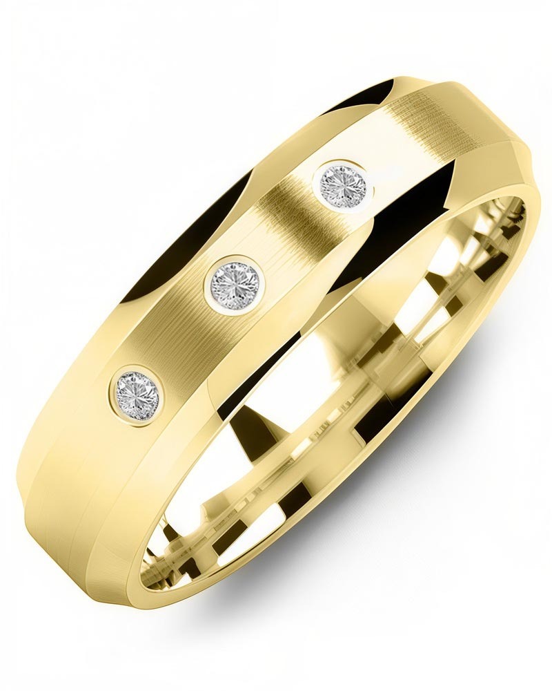Men's & Women's Yellow Gold + 3 Diamonds 0.06ct Wedding Band