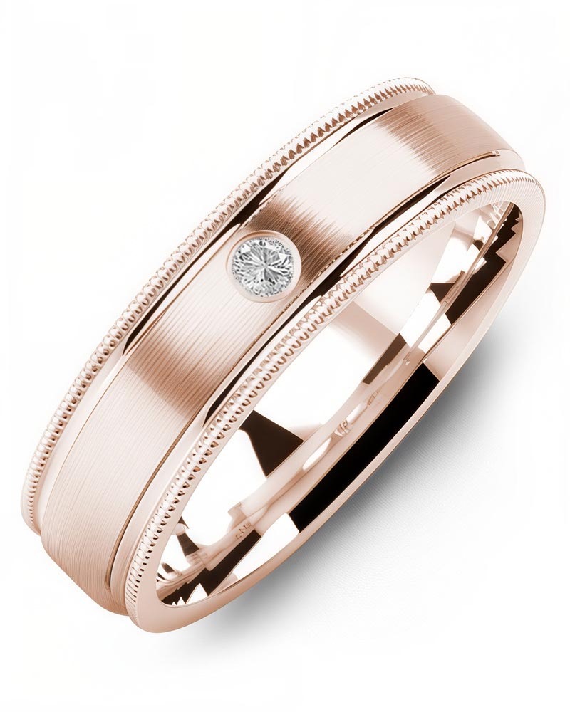 Men's & Women's Rose Gold + 1 Diamond 0.05ct Wedding Band
