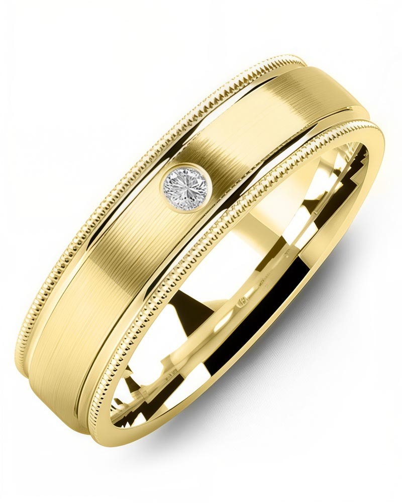 Men's & Women's Yellow Gold + 1 Diamond 0.05ct Wedding Band