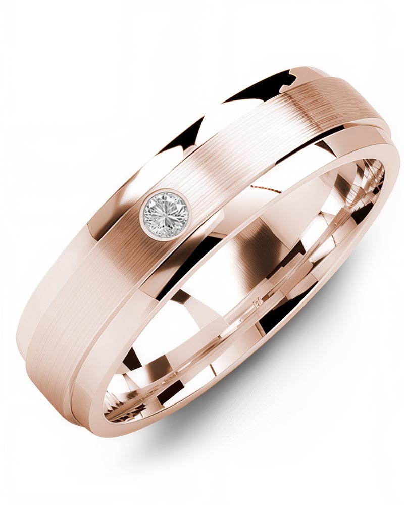 Men's & Women's Rose Gold + 1 Diamond 0.05ct Wedding Band