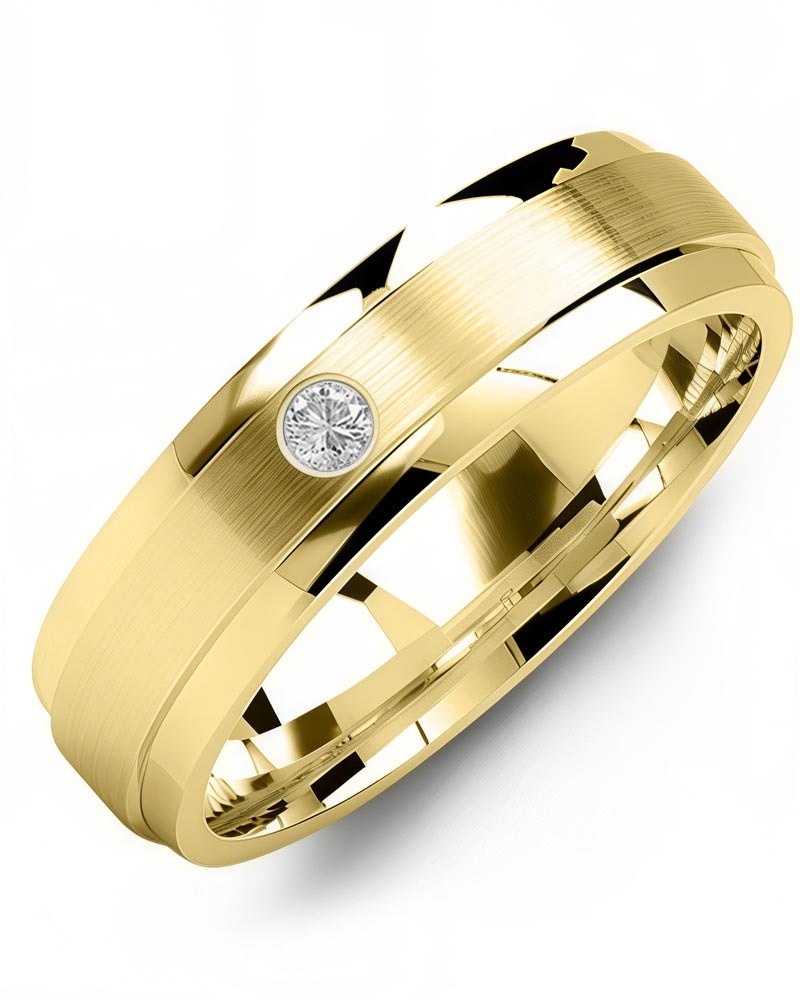 Men's & Women's Yellow Gold + 1 Diamond 0.05ct Wedding Band