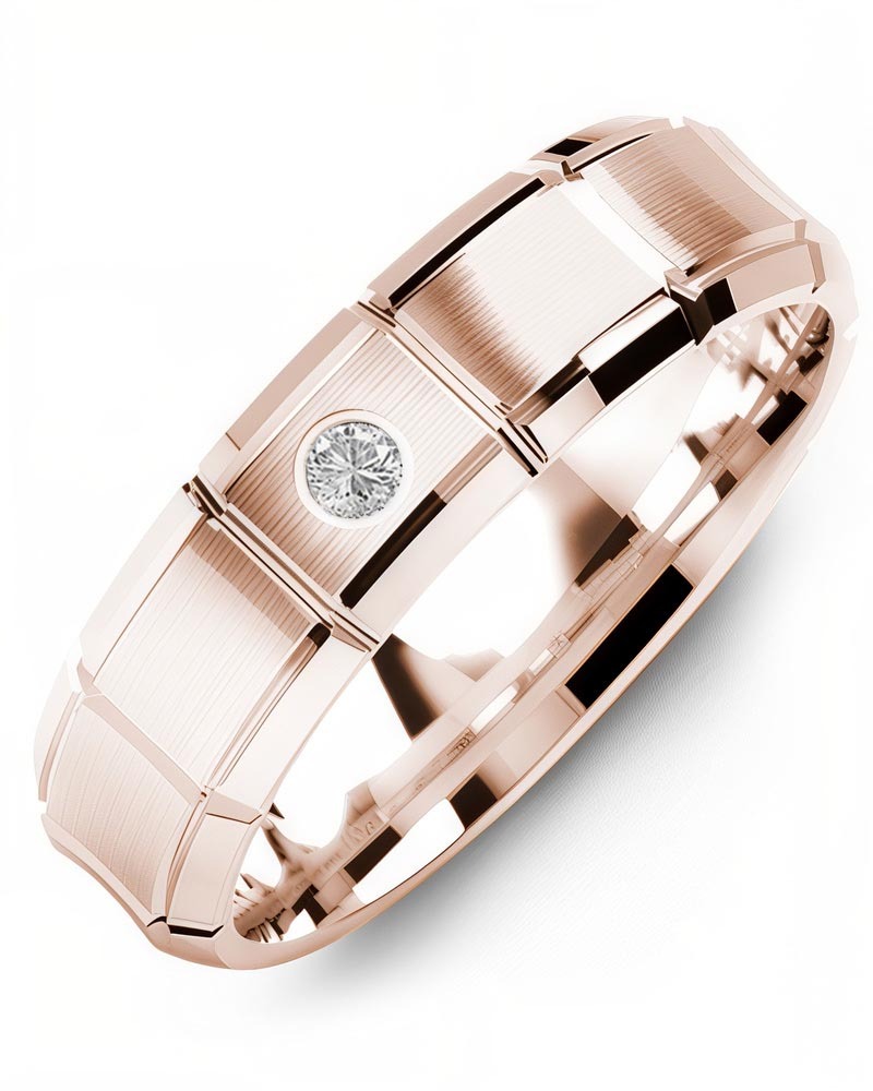 Men's & Women's Rose Gold + 1 Diamond 0.05ct Wedding Band