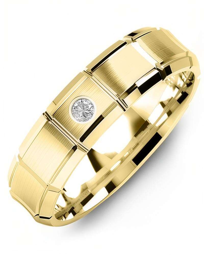 Men's & Women's Yellow Gold + 1 Diamond 0.05ct Wedding Band