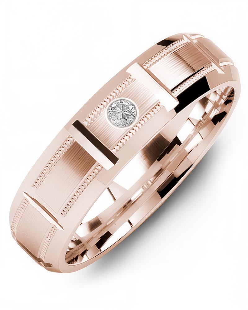 Men's & Women's Rose Gold + 1 Diamond 0.05ct Wedding Band