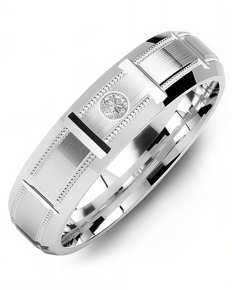 Men's & Women's White Gold + 1 Diamond 0.05ct Wedding Band