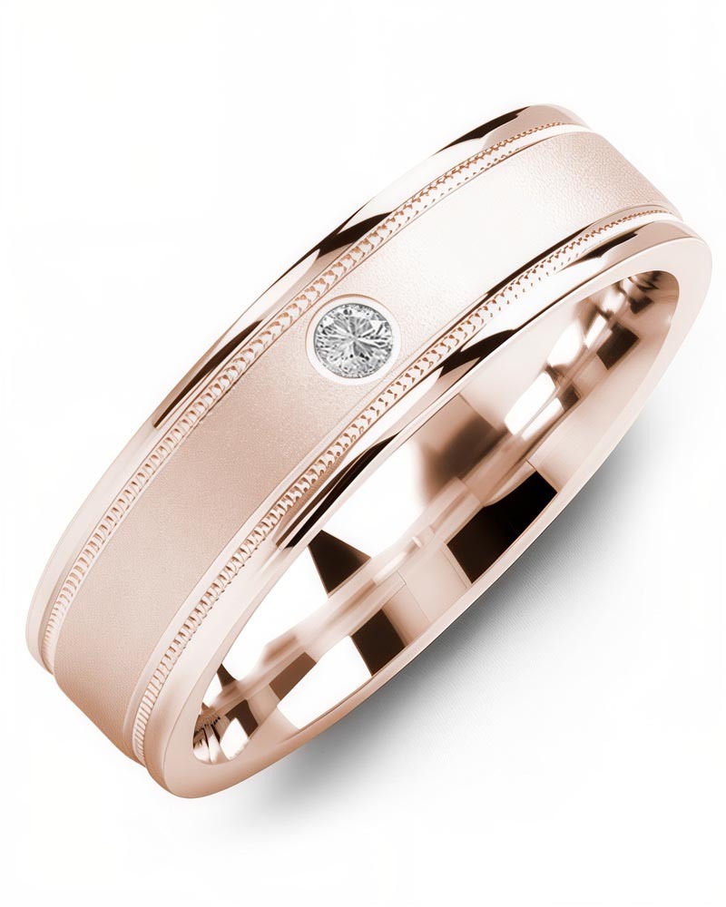 Men's & Women's Rose Gold + 1 Diamond 0.05ct Wedding Band