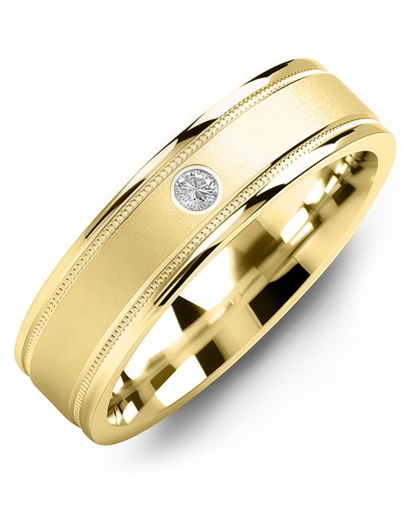 Men's & Women's Yellow Gold + 1 Diamond 0.05ct Wedding Band
