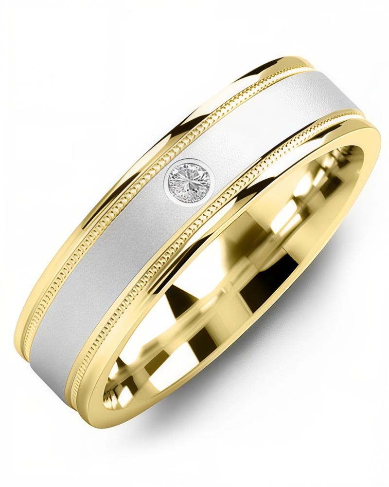Men's & Women's Yellow Gold & White Gold + 1 Diamond 0.05ct Wedding Band