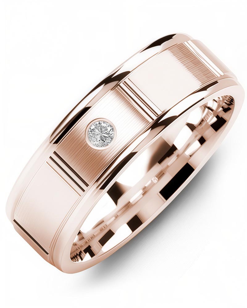 Men's & Women's Rose Gold + 1 Diamond 0.05ct Wedding Band