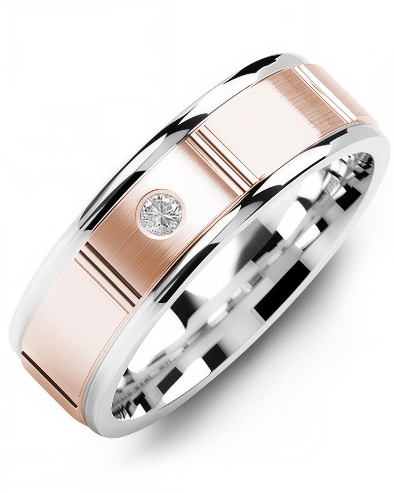 Men's & Women's White Gold & Rose Gold + 1 Diamond 0.05ct Wedding Band