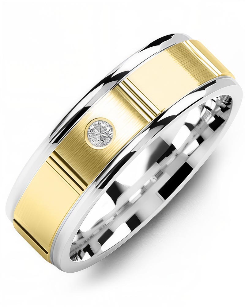 Men's & Women's White Gold & Yellow Gold + 1 Diamond 0.05ct Wedding Band