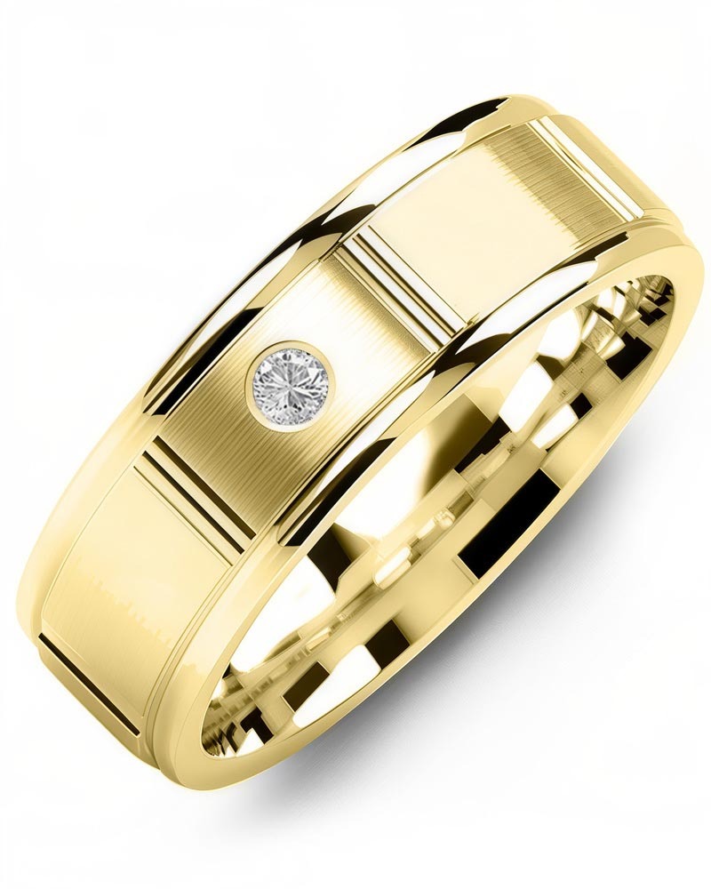 Men's & Women's Yellow Gold + 1 Diamond 0.05ct Wedding Band