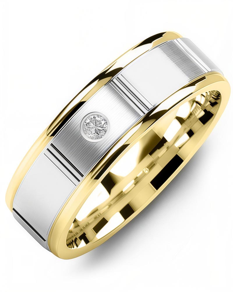 Men's & Women's Yellow Gold & White Gold + 1 Diamond 0.05ct Wedding Band