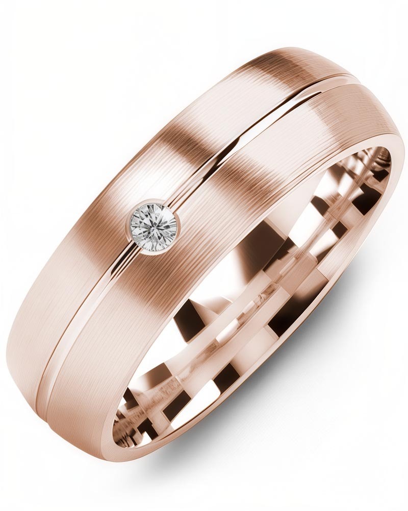 Men's & Women's Rose Gold + 1 Diamond 0.05ct Wedding Band